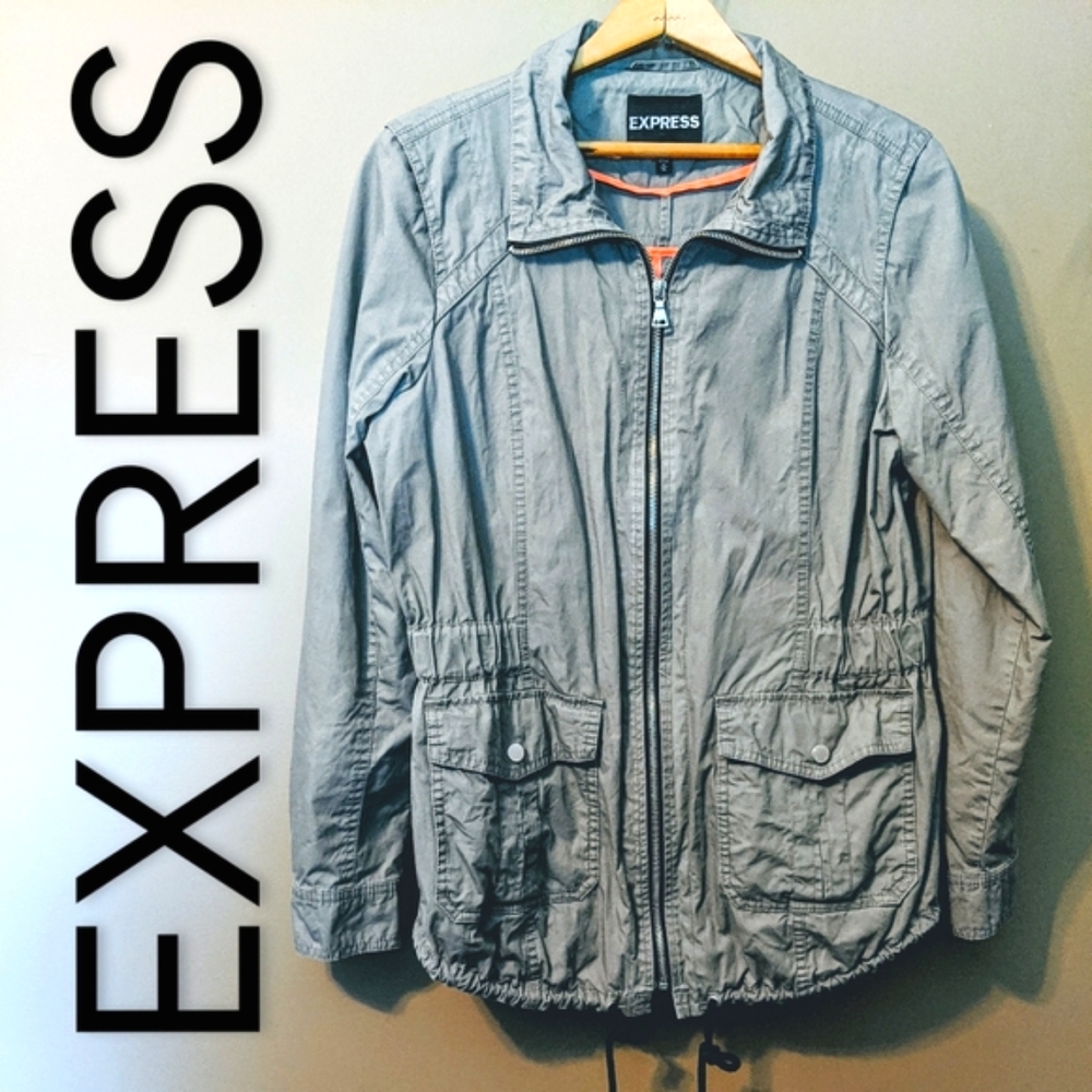 Express Utility Jacket Lightweight Khaki Cargo Jacket sz Medium 100% Cotton